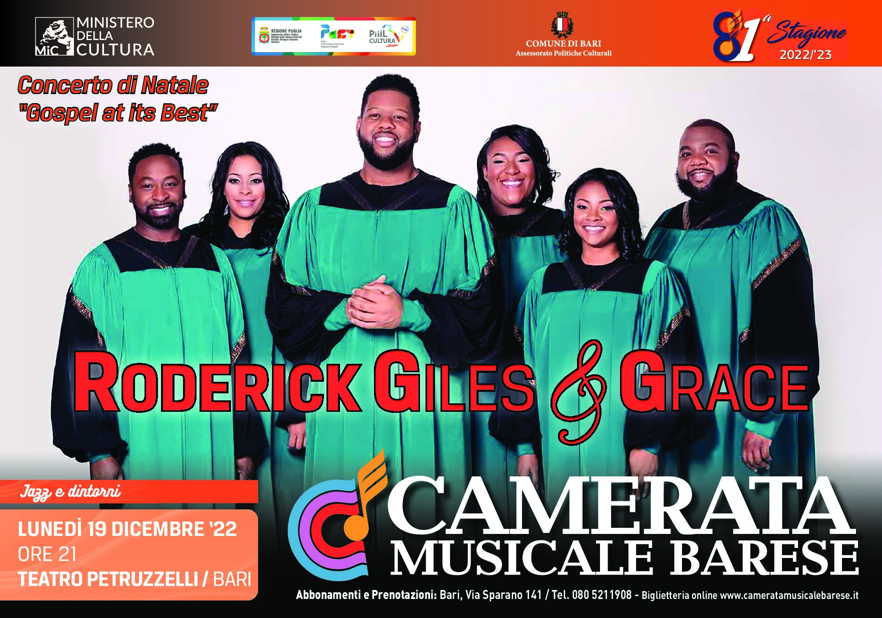 Manifesto orizzontale Concerto di Natale - Roderick Giles&Grace - Gospel at its Best 19.12.2022