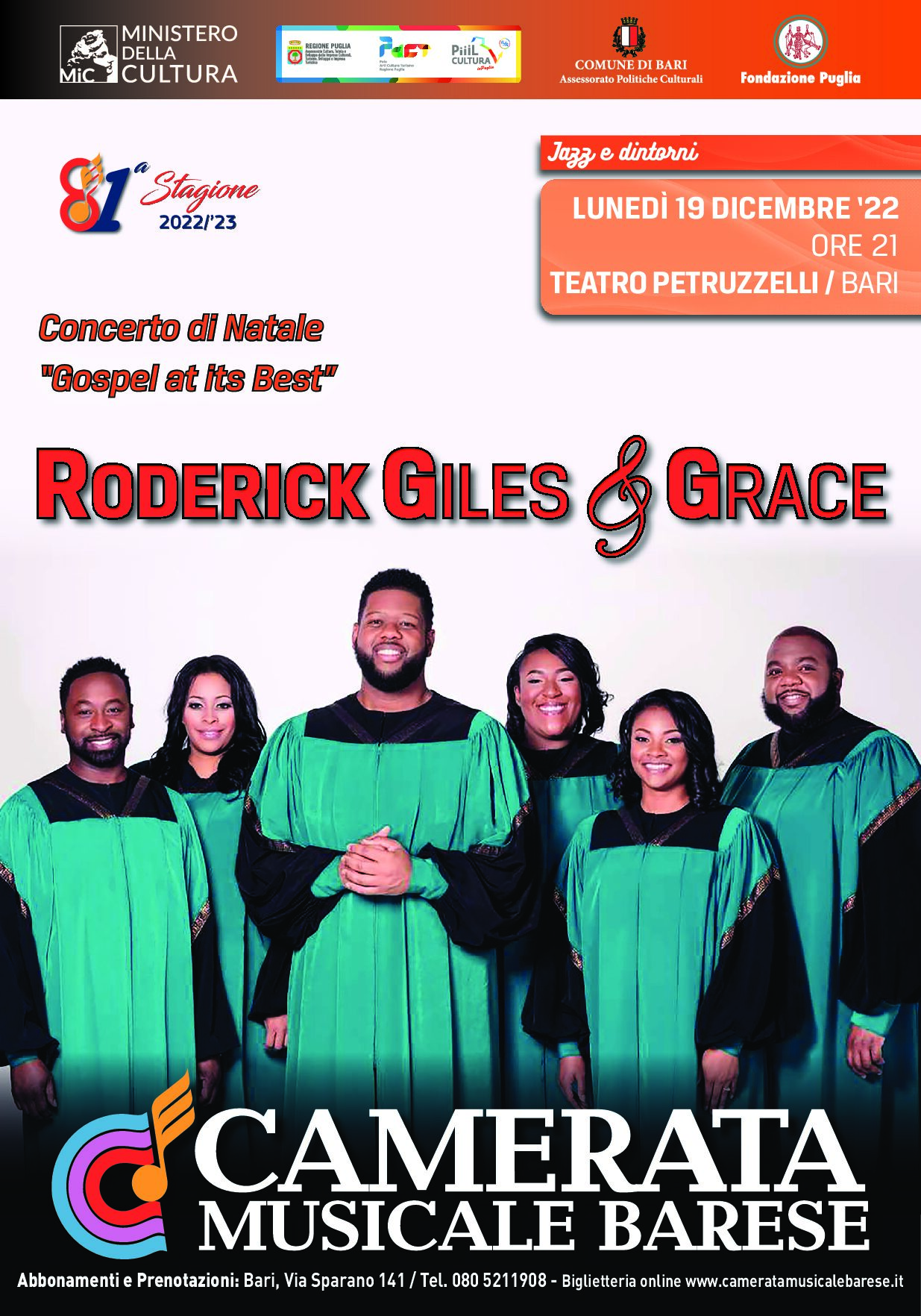 Manifesto verticale Concerto di Natale - Roderick Giles&Grace - Gospel at its Best 19.12.2022