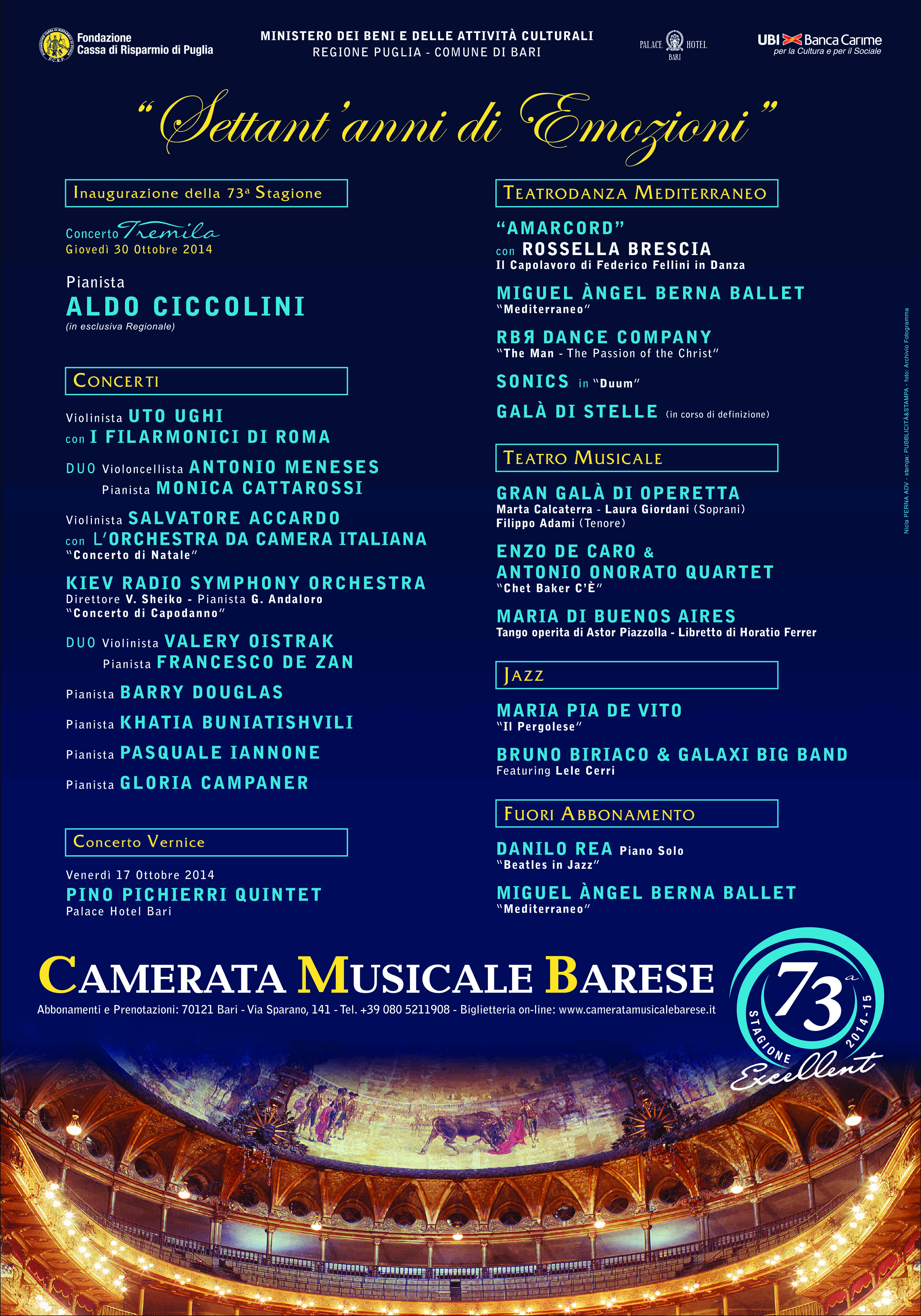Programma 73ª Stagione Concertistica 2014/2015